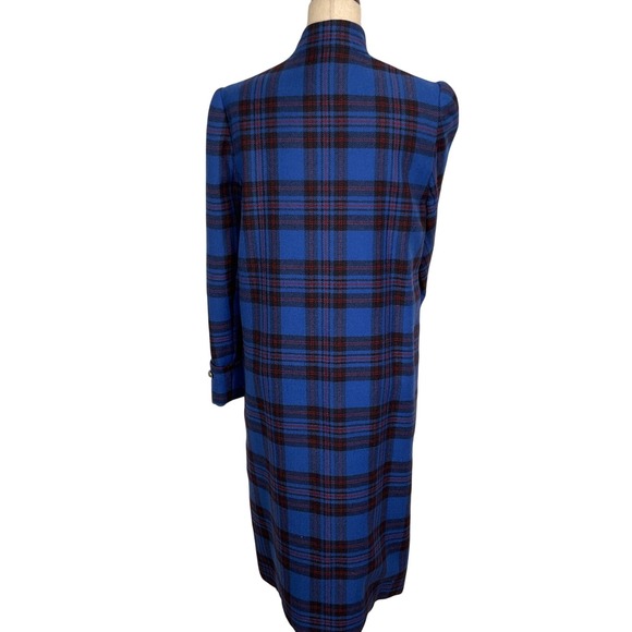 Albert Nipon Coat Women 8 Blue Red Tartan Plaid Long Wool 80s Statement - Picture 4 of 16